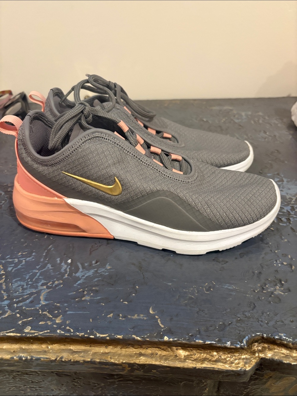Nike Gray and Peach Women's Slip-On Athletic Sneakers
